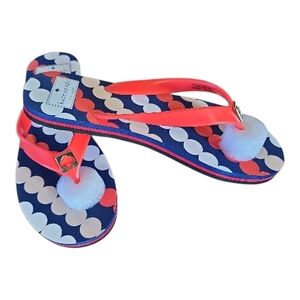 Kate Spade NWOB Fifi Flip Flop Sandals Navy Coral Gold Logo Size 7